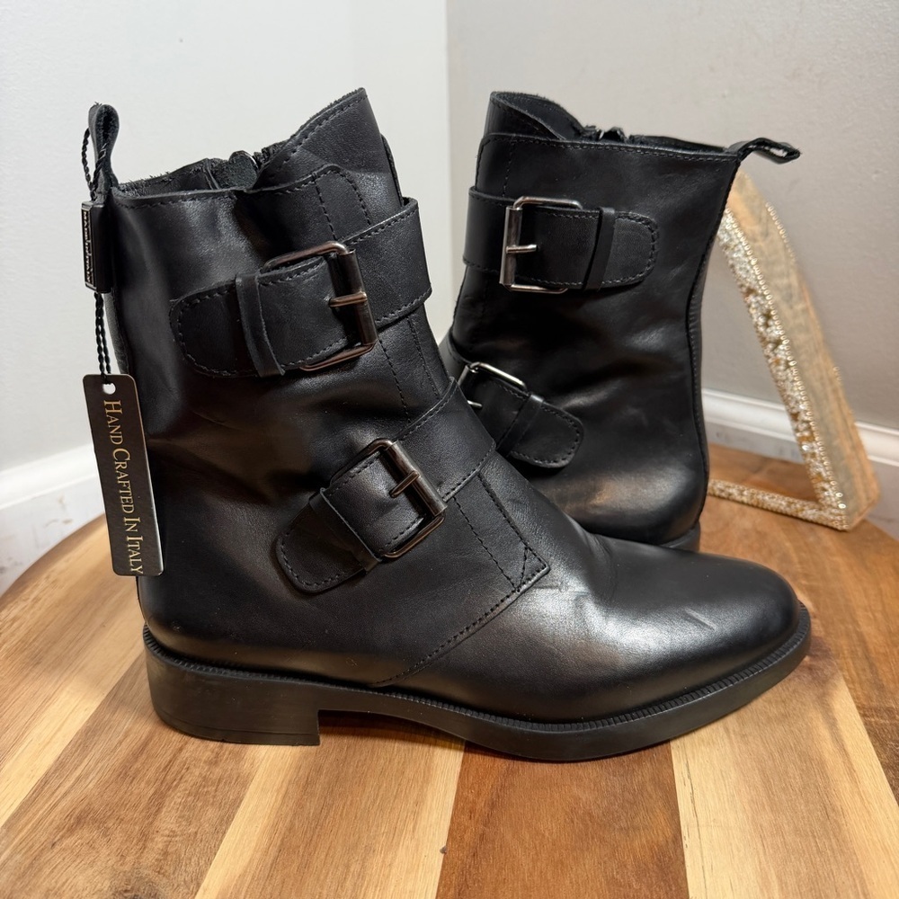 Emanuele Crasto Womens Moto Boots Chunky Heel Biker Core Sz 38EU / 7.5US Black